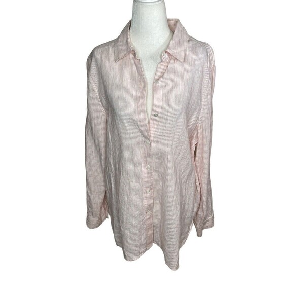 J Jill Top Size M Love Linen Red White Striped Essential Button Up Shirt - Picture 1 of 11